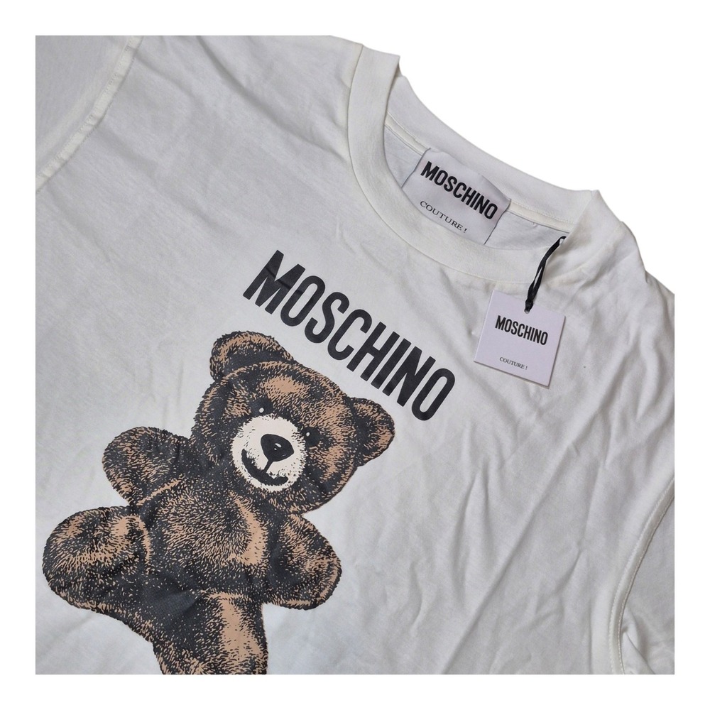 Moschino Couture Men's L Teddy Bear Logo Graphic T-Shirt White Cotton NWT